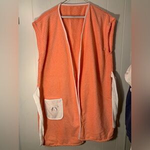 Orange / peach coloured Sleeveless Robe with White Trim